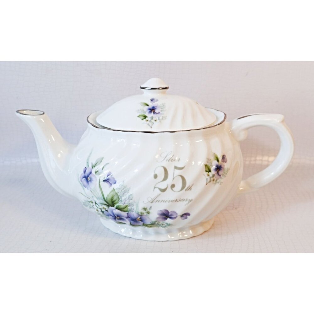 Vintage Royal Victorian Teapot Silver 25 Anniversary Staffordshire Tea Pot